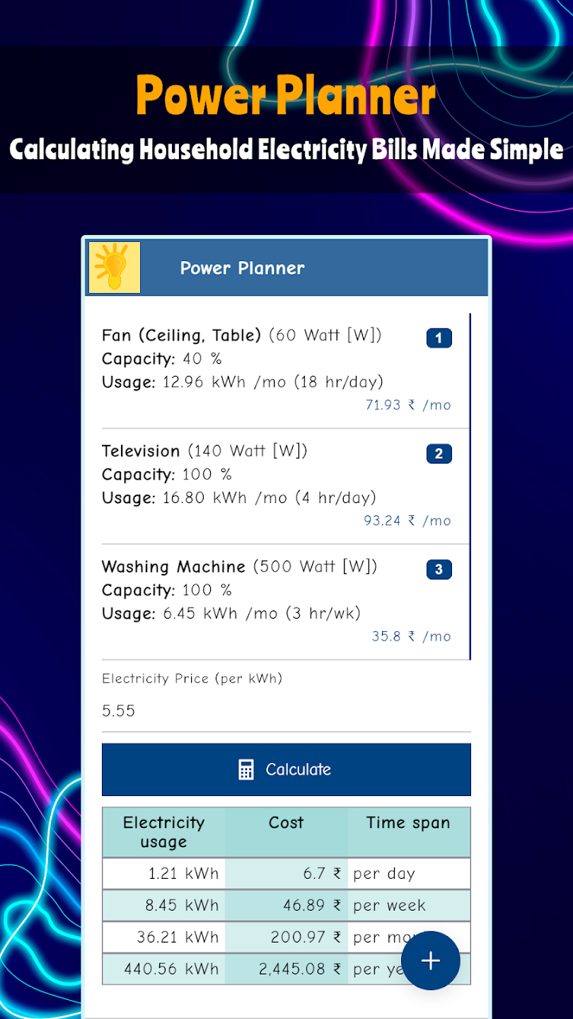 Power Consumption Calculator | Indus Appstore | Screenshot