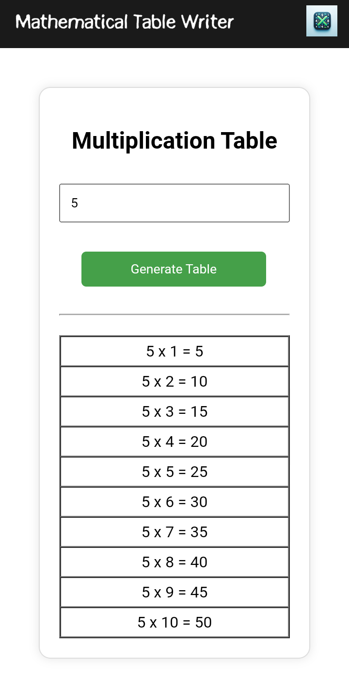 Math Table Writer | Indus Appstore | Screenshot