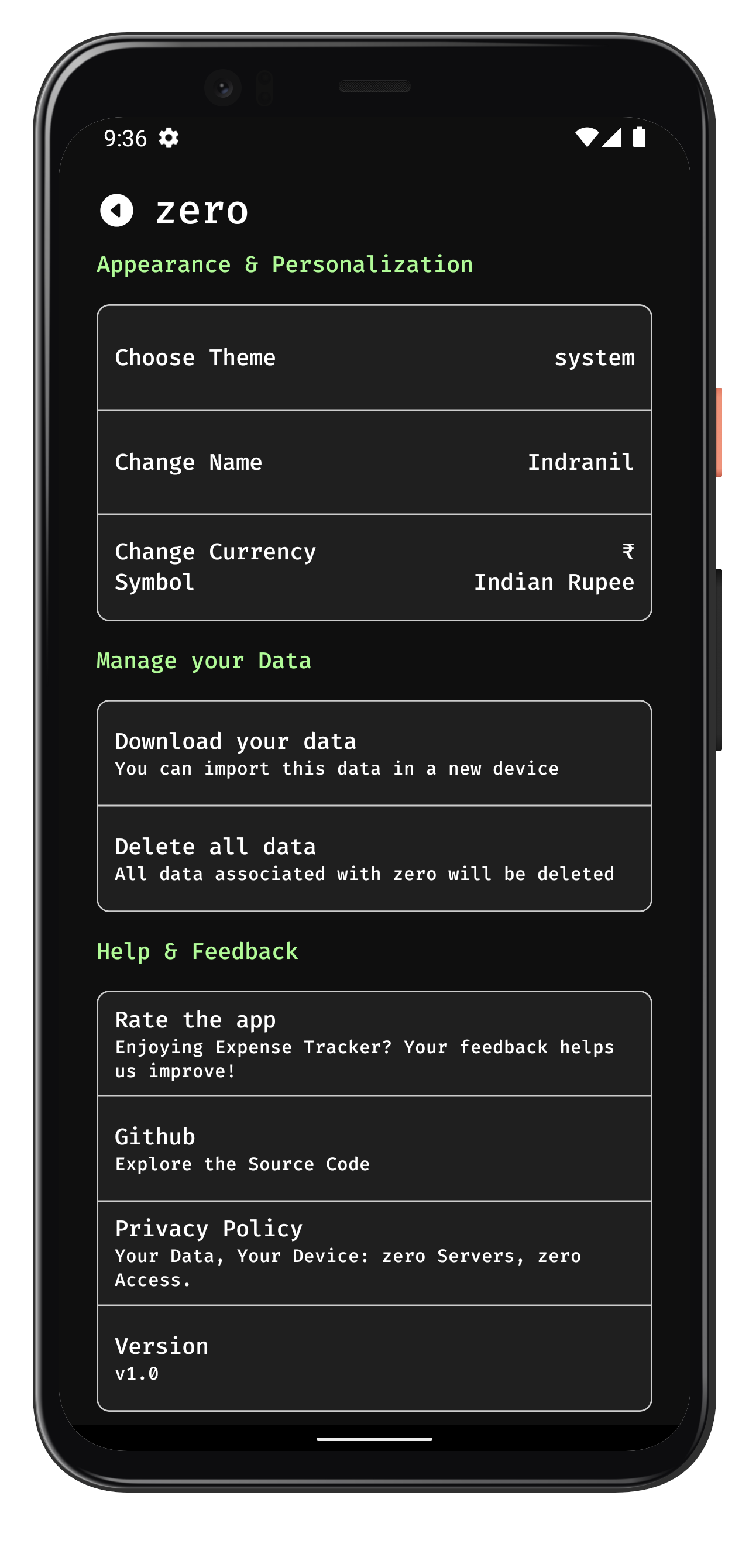 zero - Minimal Expense Tracker | Indus Appstore | Screenshot