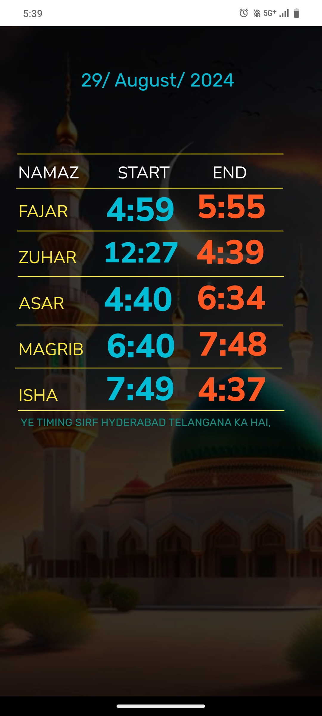 NAMAZ TIME HYDERABAD | Indus Appstore | Screenshot