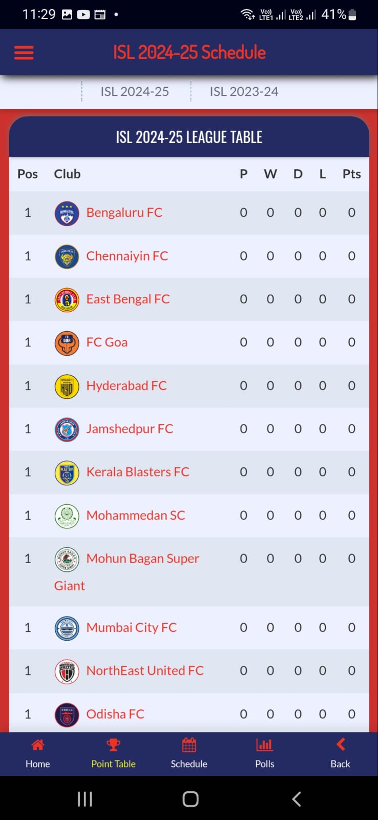 Indian Football League - Schedule | Live Score | Results | Indus Appstore | Screenshot