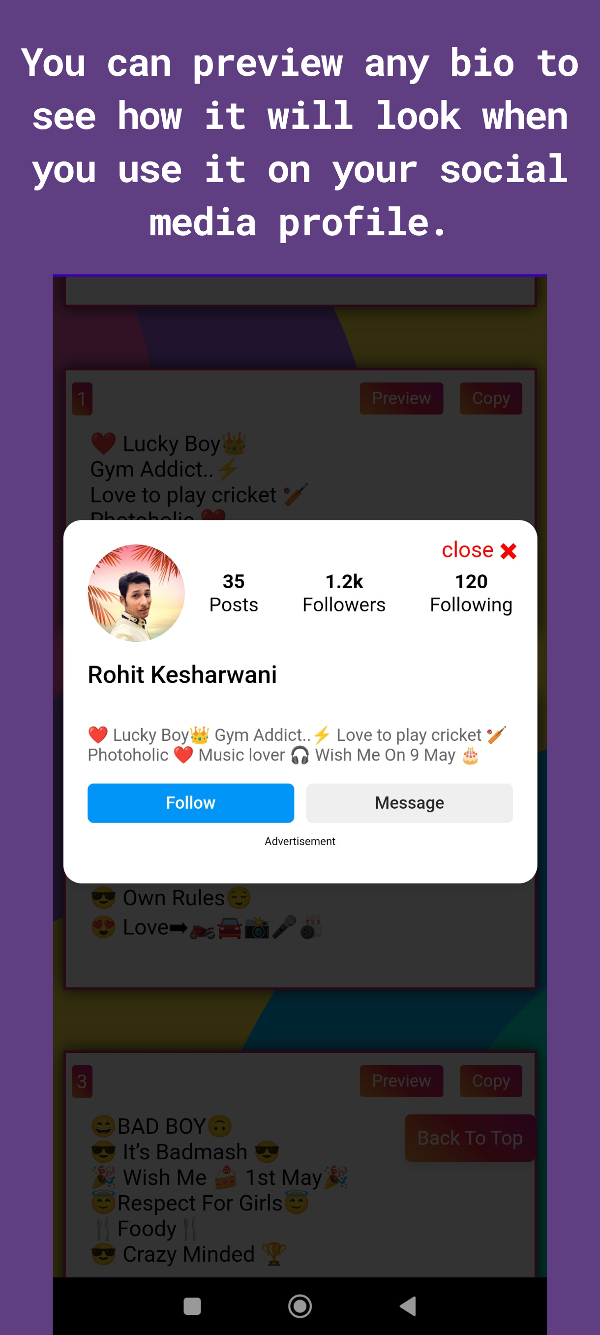 Vip Bio - insta Bio For Boys & Girls | Indus Appstore | Screenshot