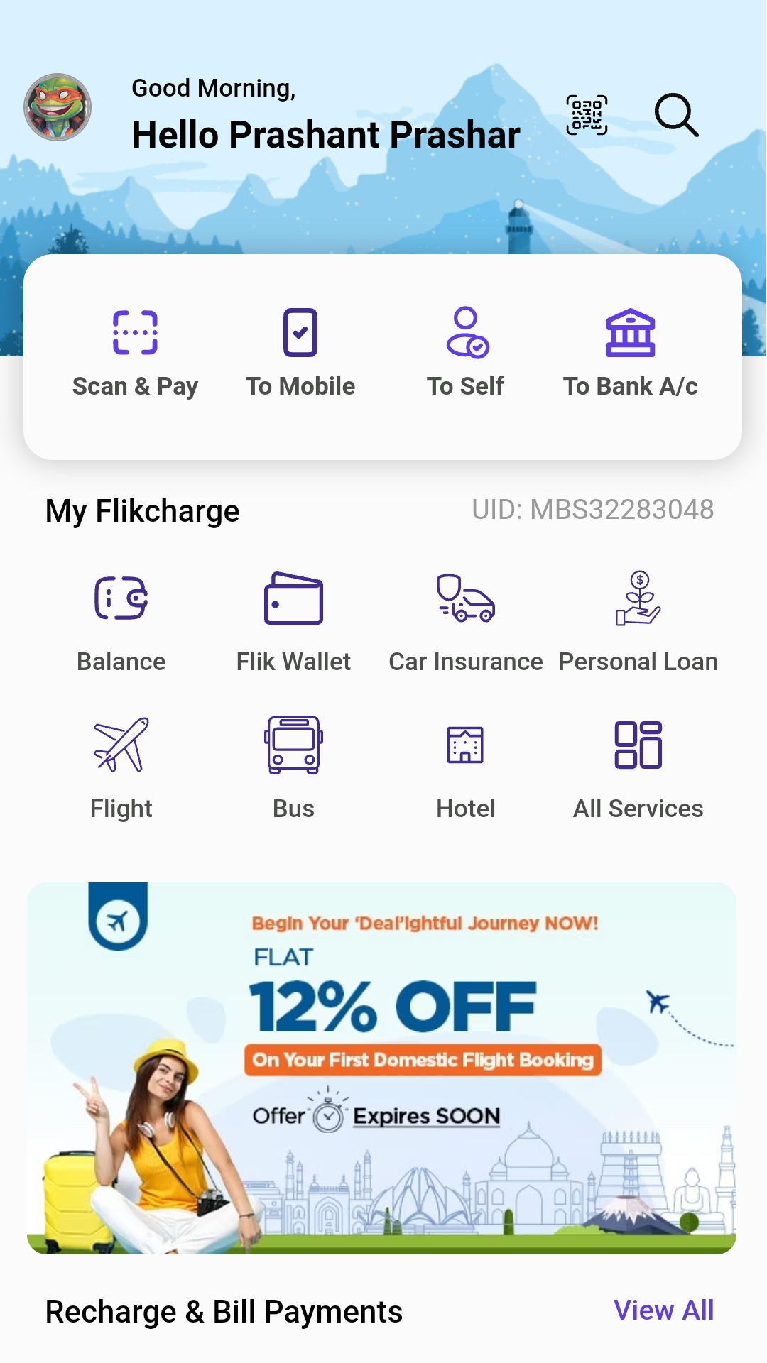 Flikcharge - Recharge, Bill Payment, Flight, Bus, Car Booking | Indus Appstore | Screenshot