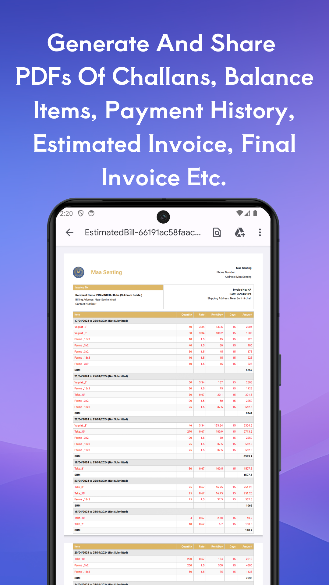 Modern Munimji: Rental invoice Billing App | Indus Appstore | Screenshot