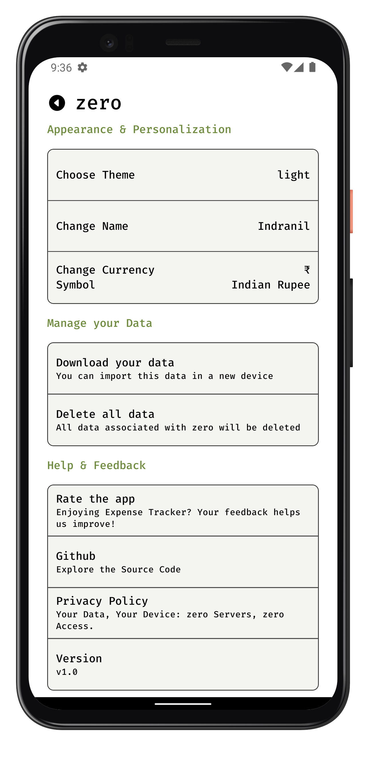 zero - Minimal Expense Tracker | Indus Appstore | Screenshot