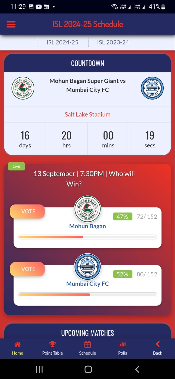 Indian Football League - Schedule | Live Score | Results | Indus Appstore | Screenshot