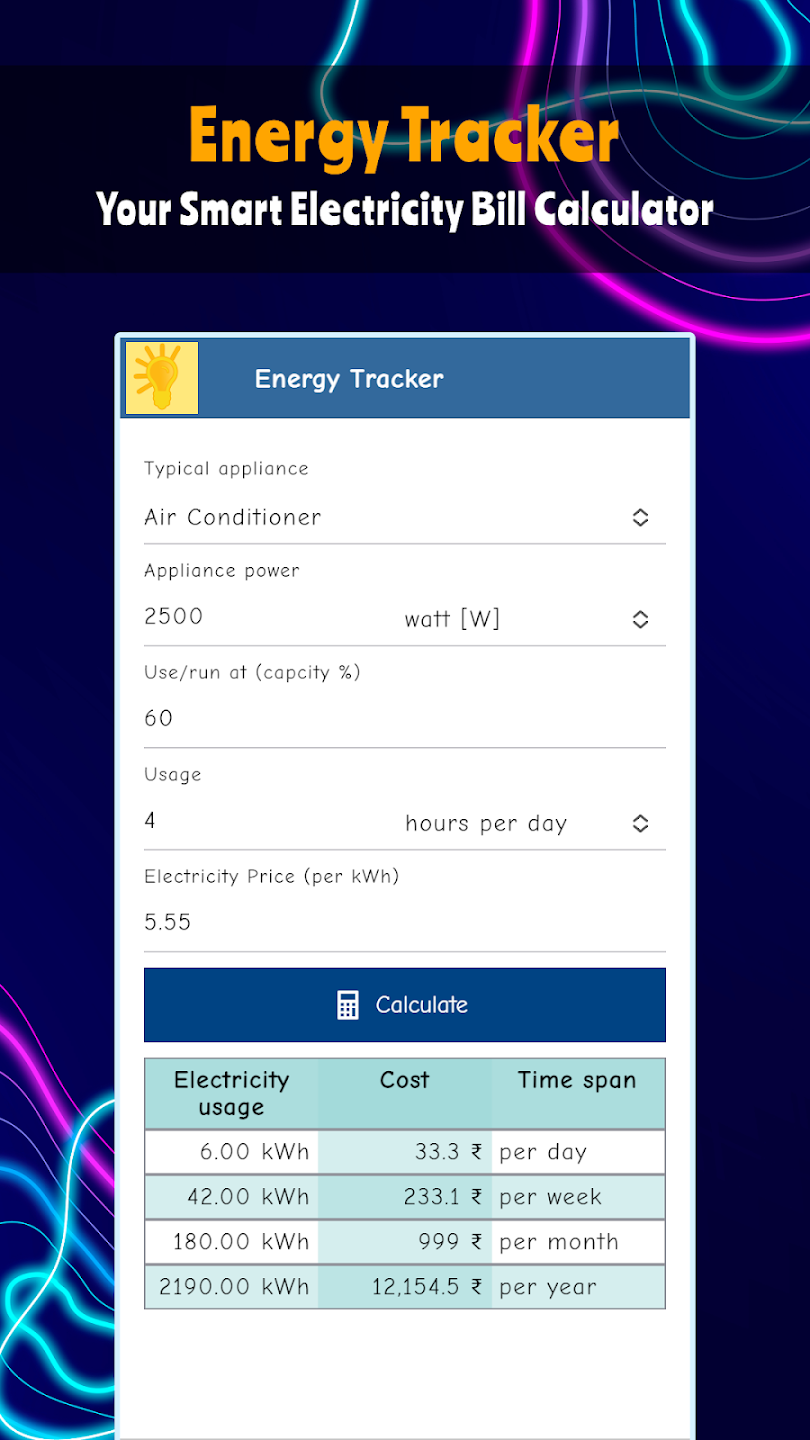 Power Consumption Calculator | Indus Appstore | Screenshot