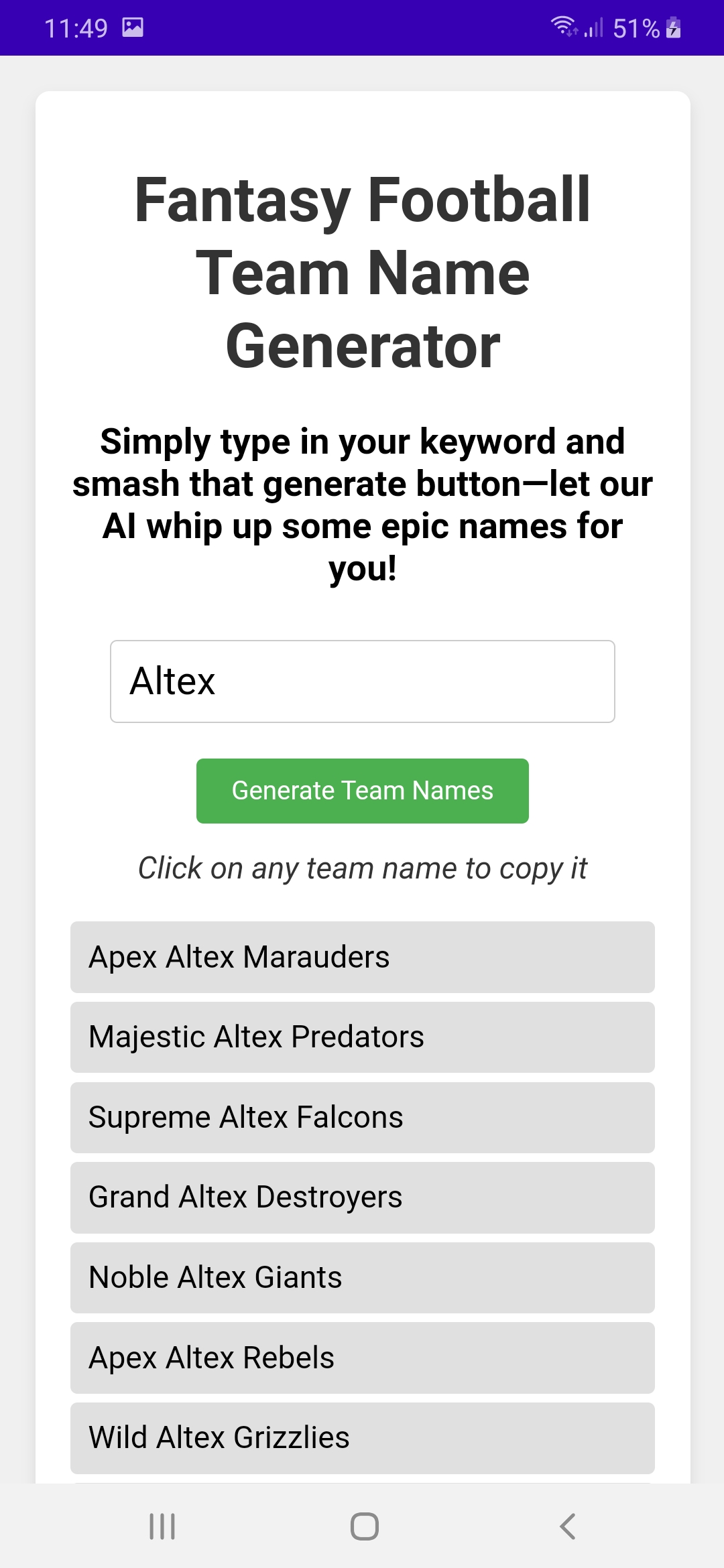 Fantasy Football Names Generator | Indus Appstore | Screenshot