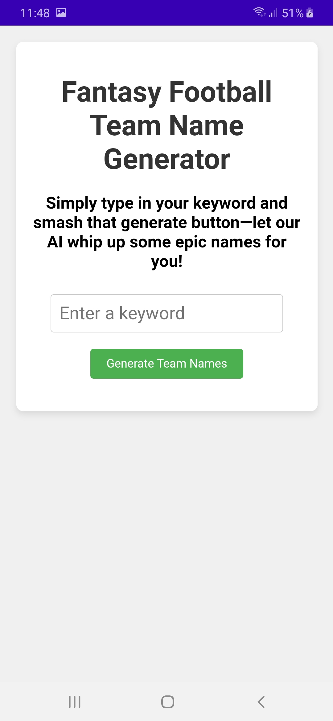 Fantasy Football Names Generator | Indus Appstore | Screenshot