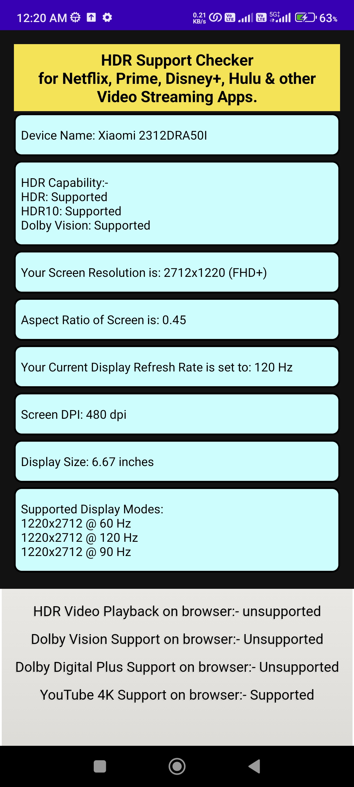 HDR Support Checker | Indus Appstore | Screenshot