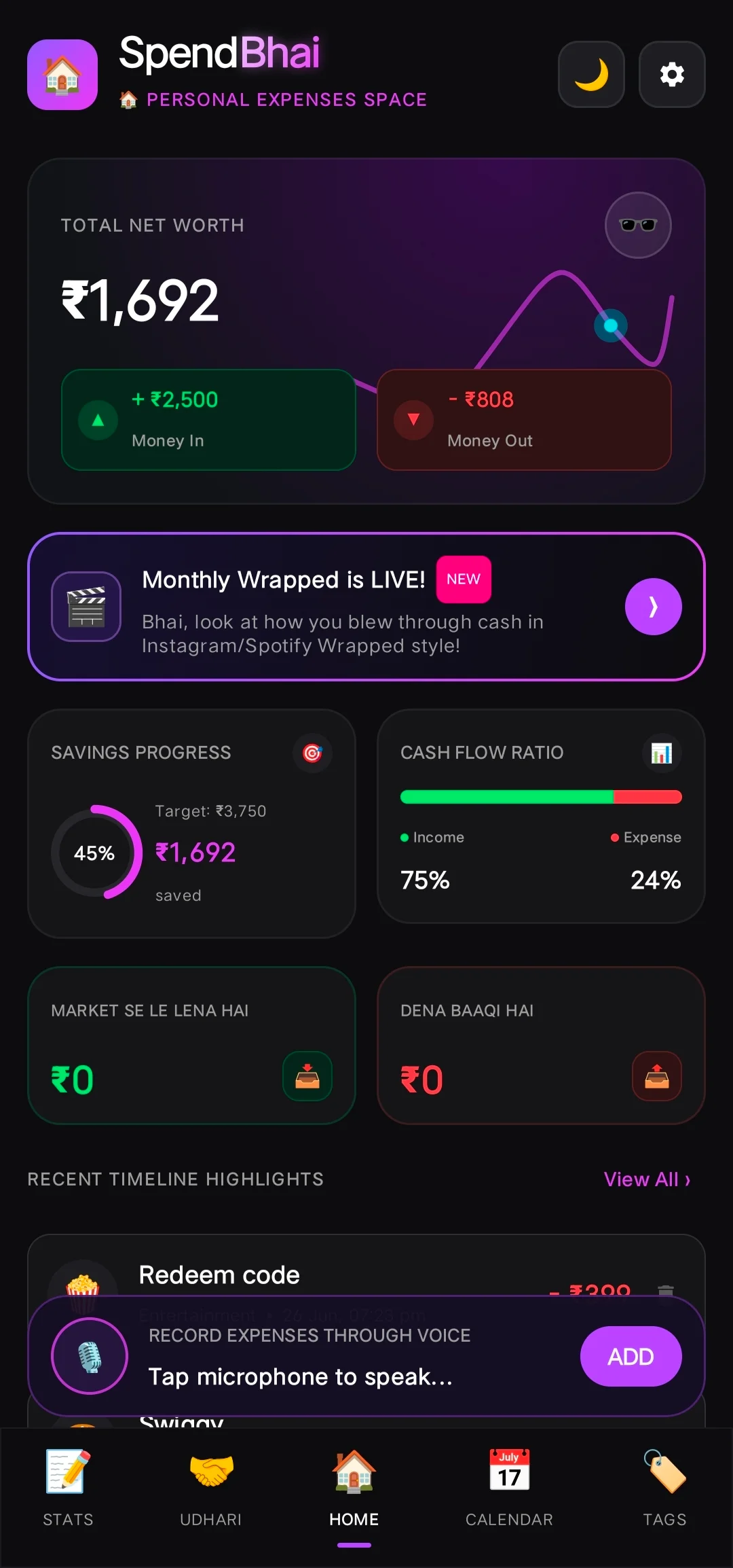 SpendBhai – Expense Tracker, Voice Expenses & Budget Manager | Indus Appstore | Screenshot