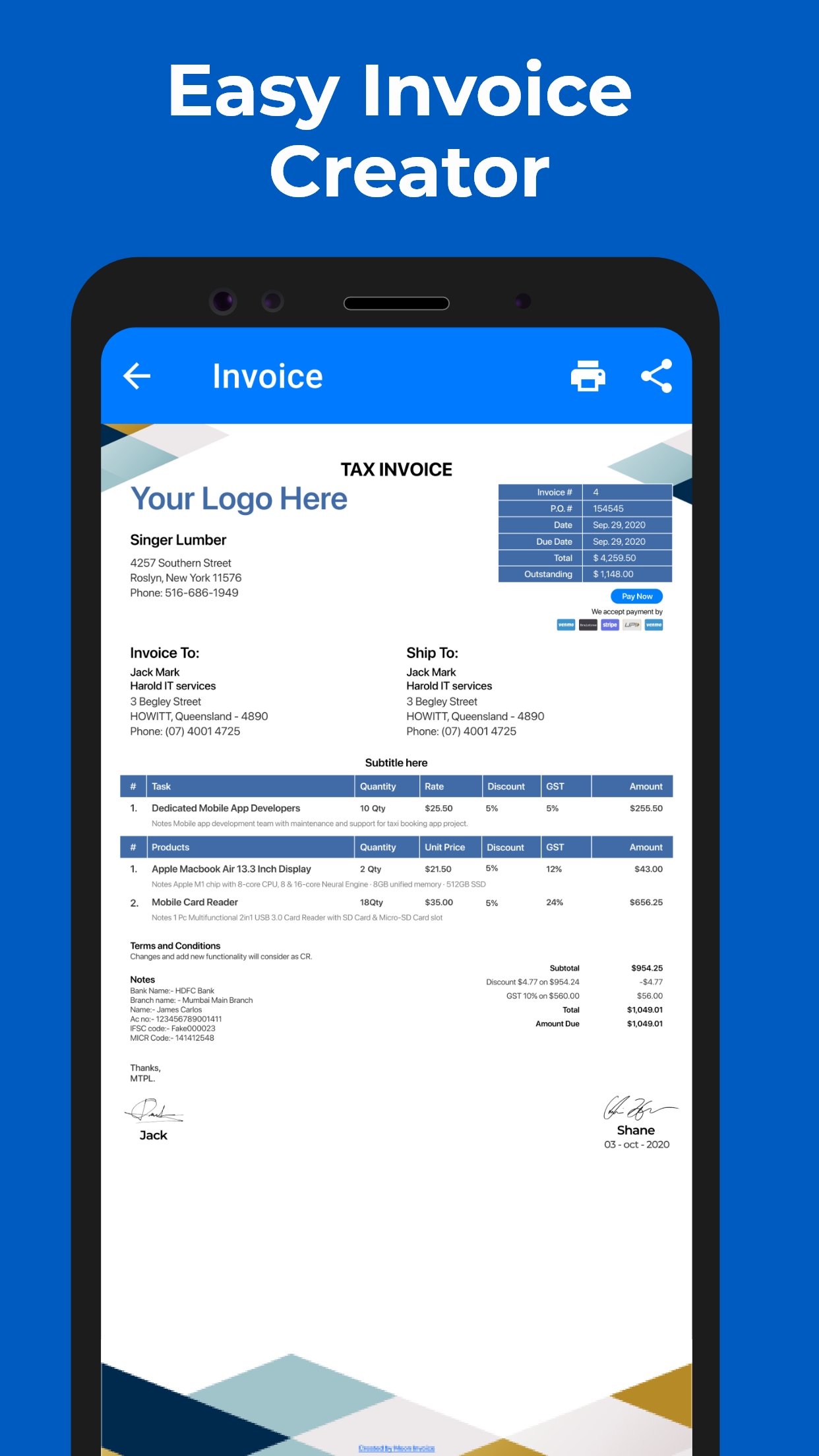 Bill and Invoice Maker by Moon | Indus Appstore | Screenshot