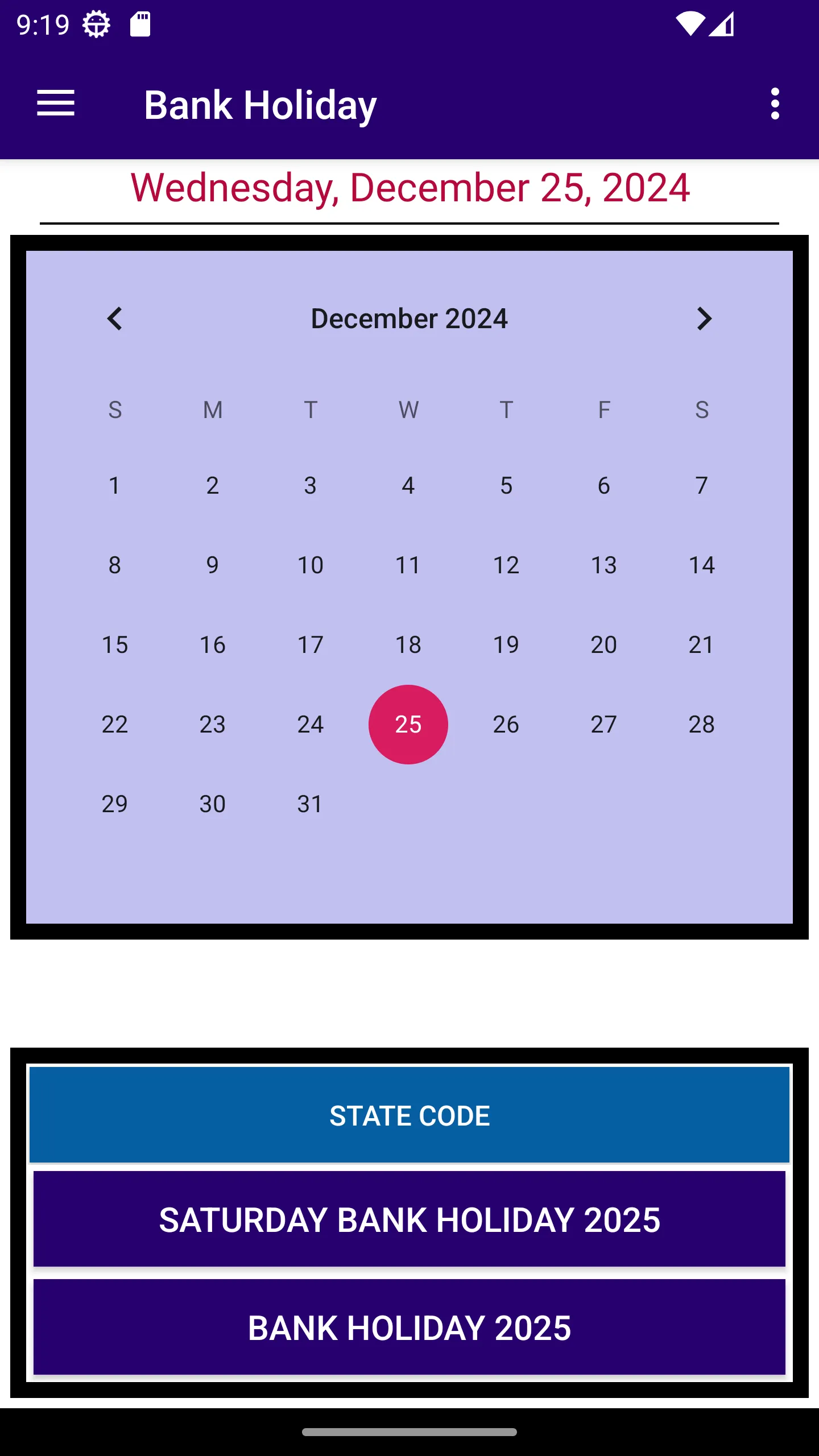 Bank Holiday Calendar 2025 | Indus Appstore | Screenshot