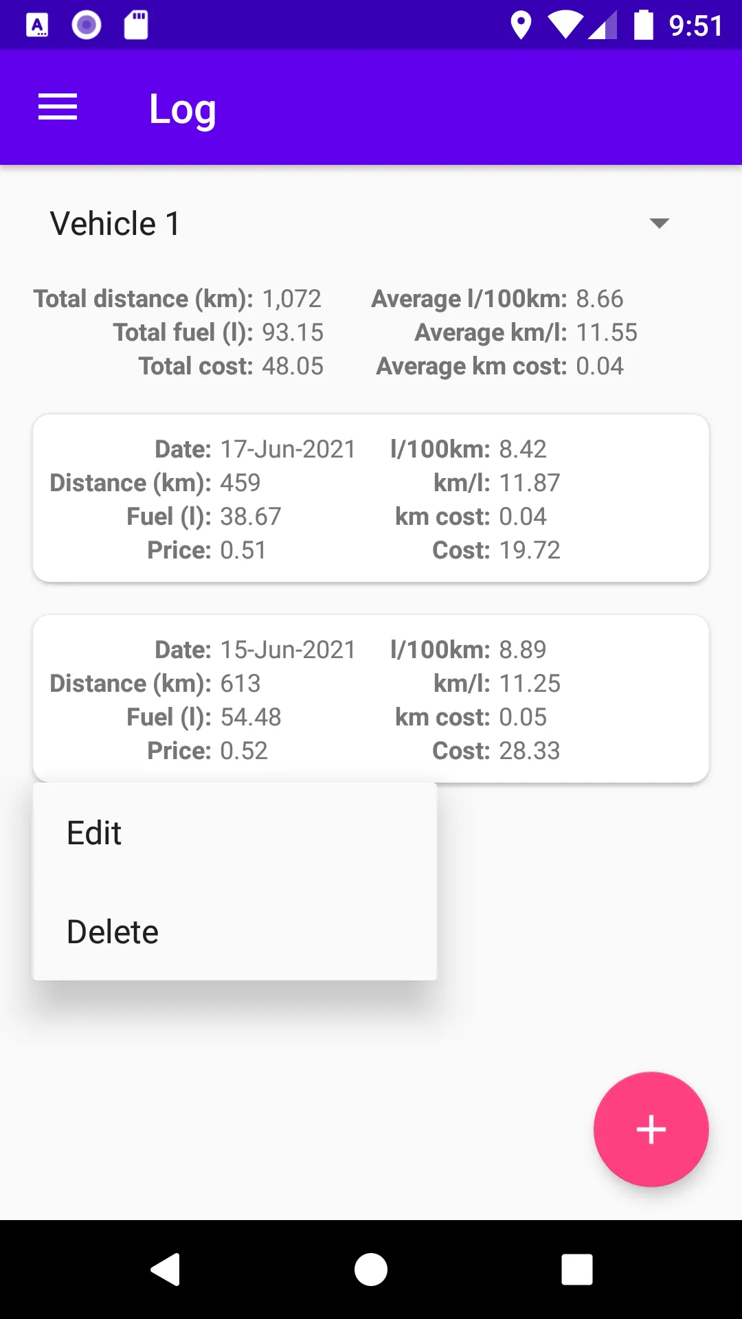 Fuel log | Indus Appstore | Screenshot