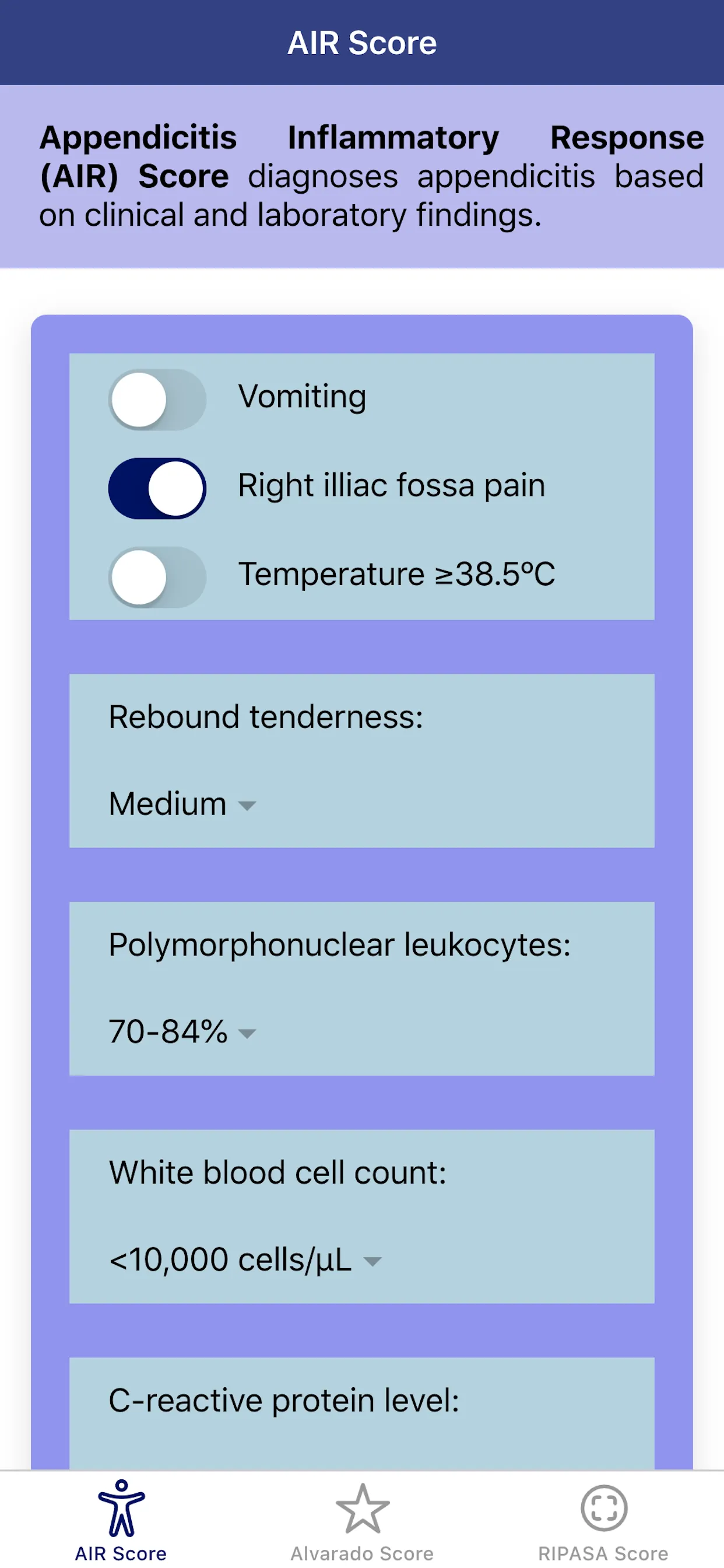 Pocket Appendicitis Score | Indus Appstore | Screenshot