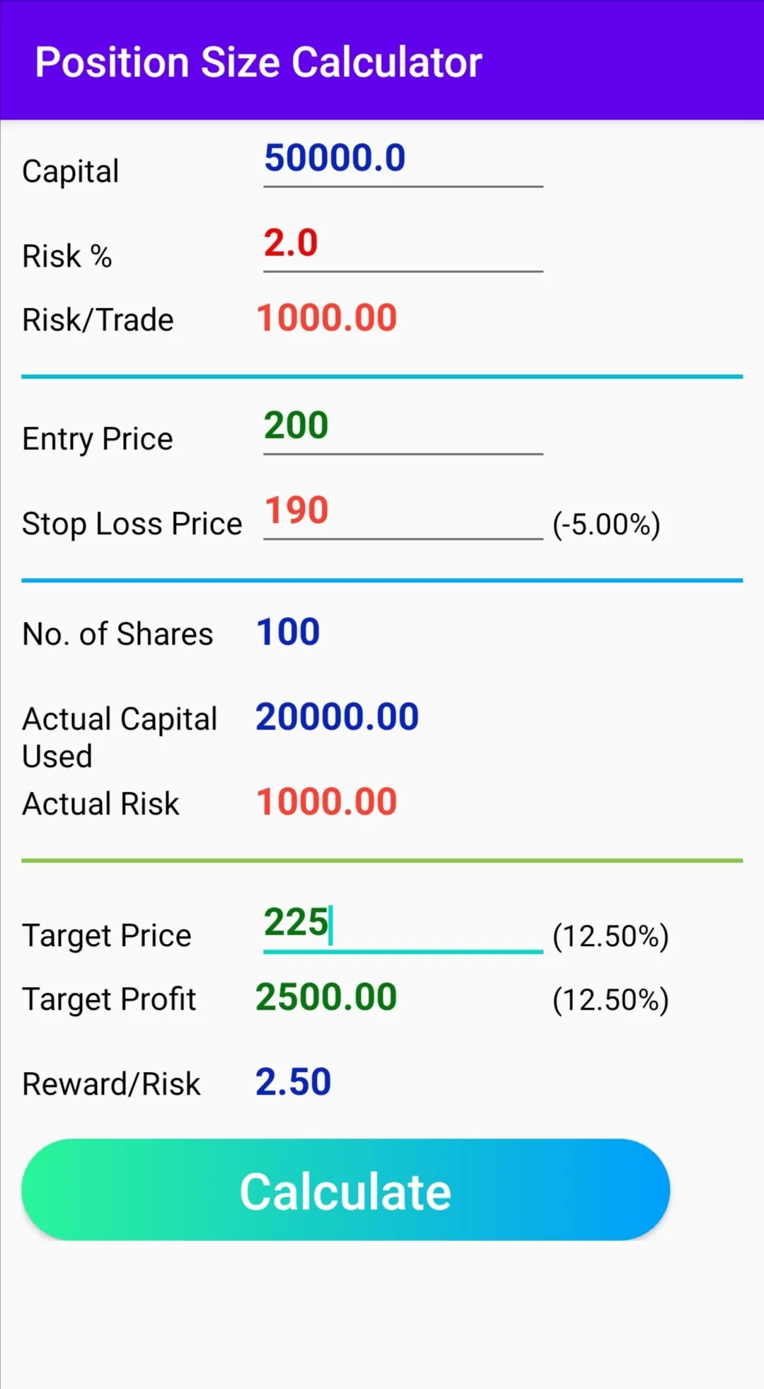 Position Size Calculator | Indus Appstore | Screenshot