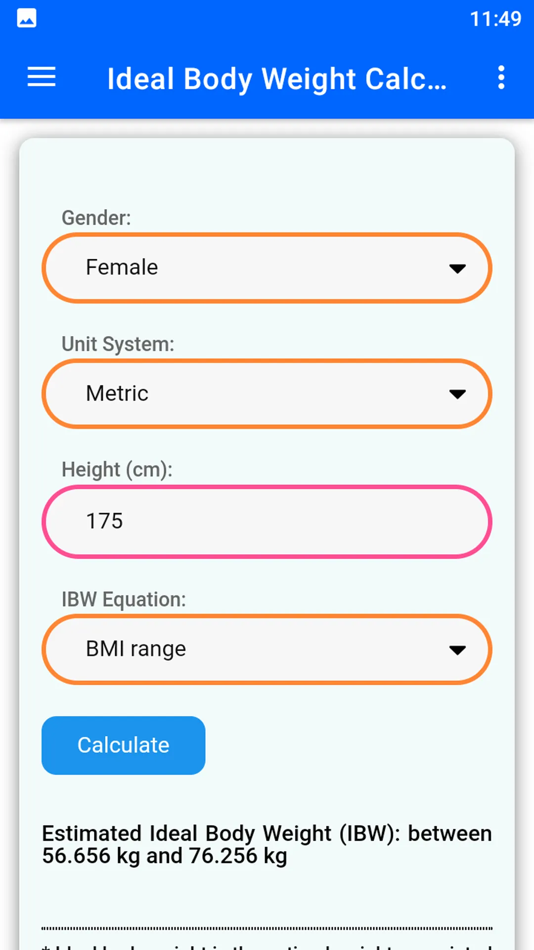 Ideal Body Weight Calculator | Indus Appstore | Screenshot