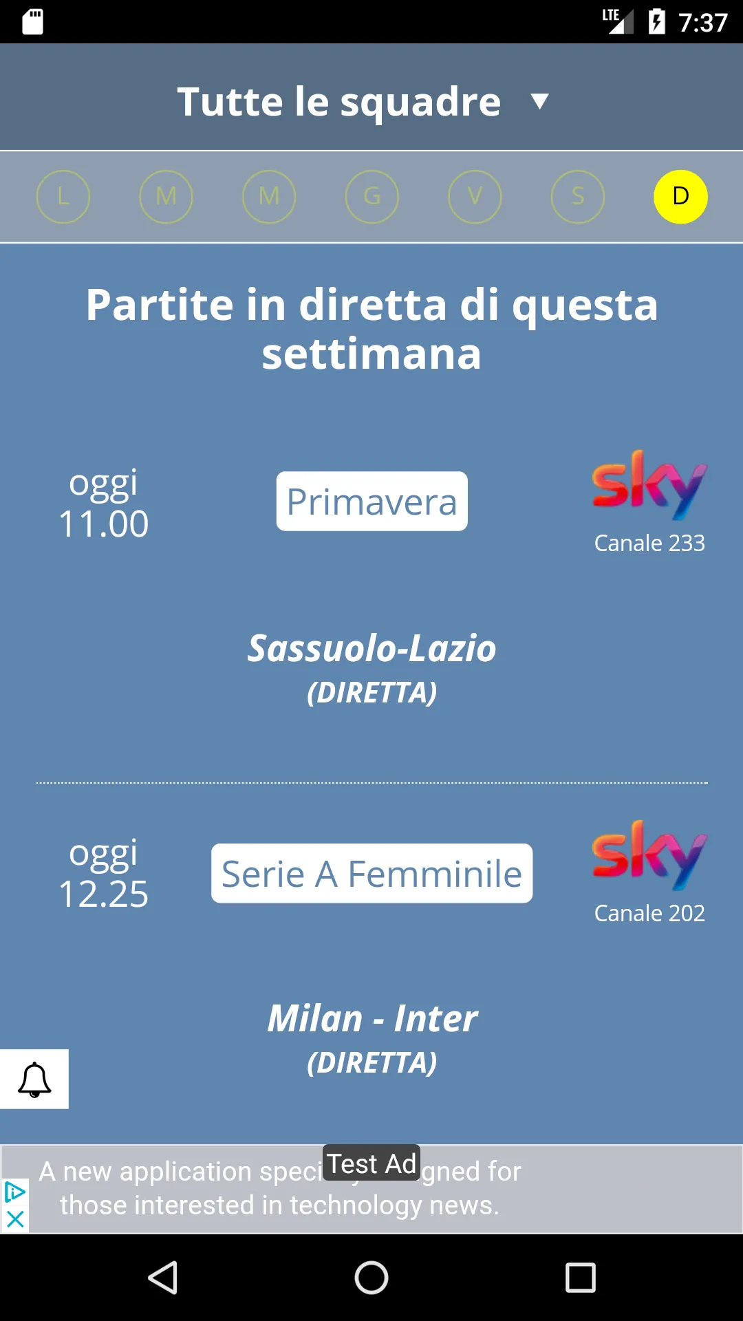 Partite in tv | Palinsesto | Indus Appstore | Screenshot