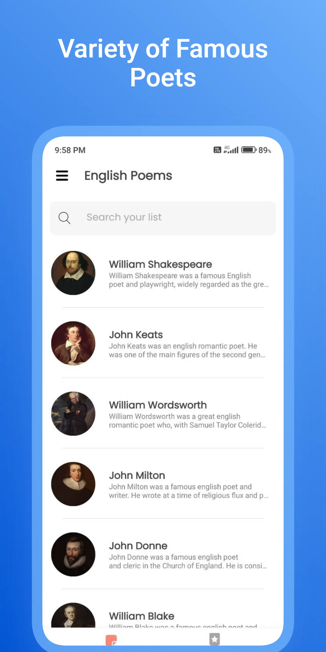 English Poems & Poetry Offline | Indus Appstore | Screenshot