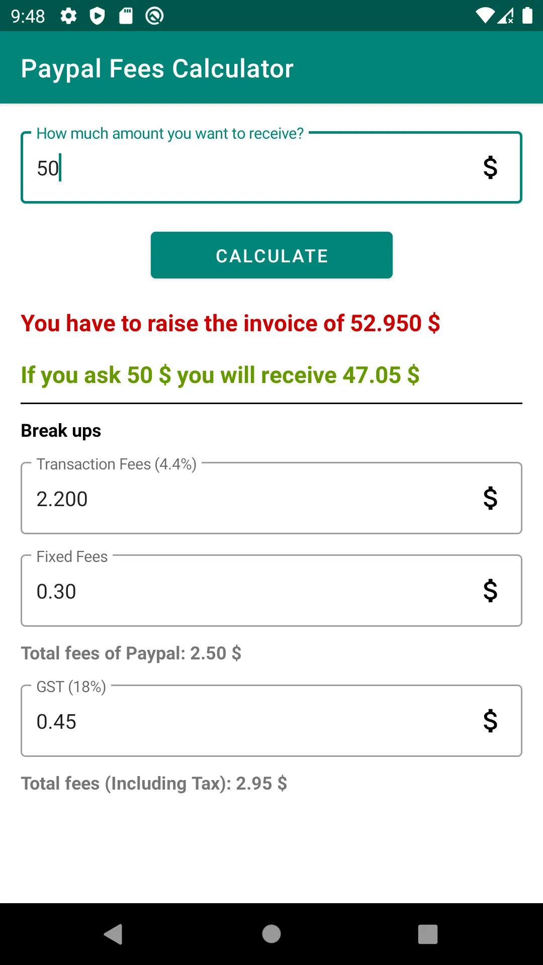 Calculator For PayPal Fees | Indus Appstore | Screenshot