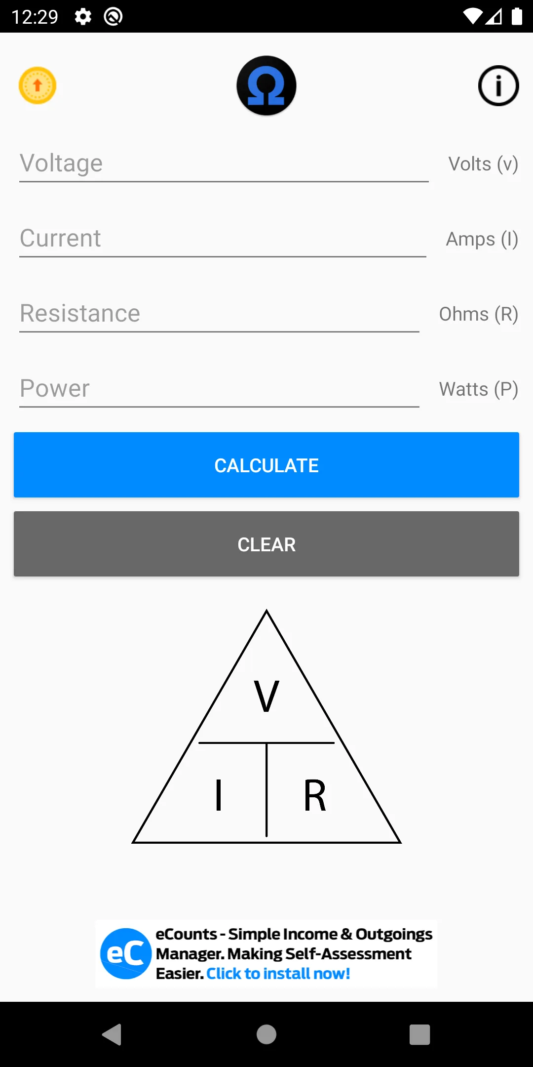 Ohms Law Calculator | Indus Appstore | Screenshot