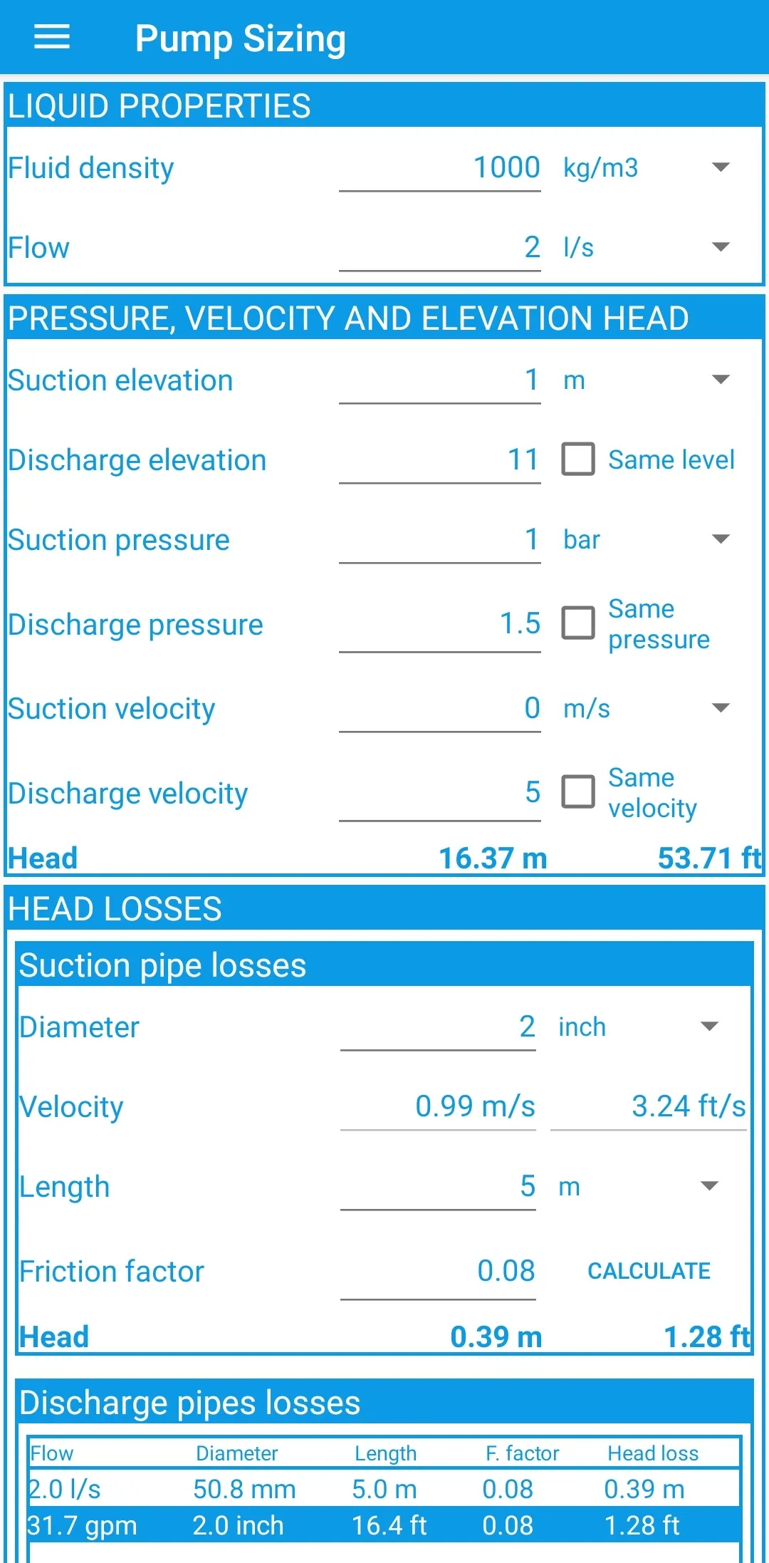 Pump sizing | Indus Appstore | Screenshot