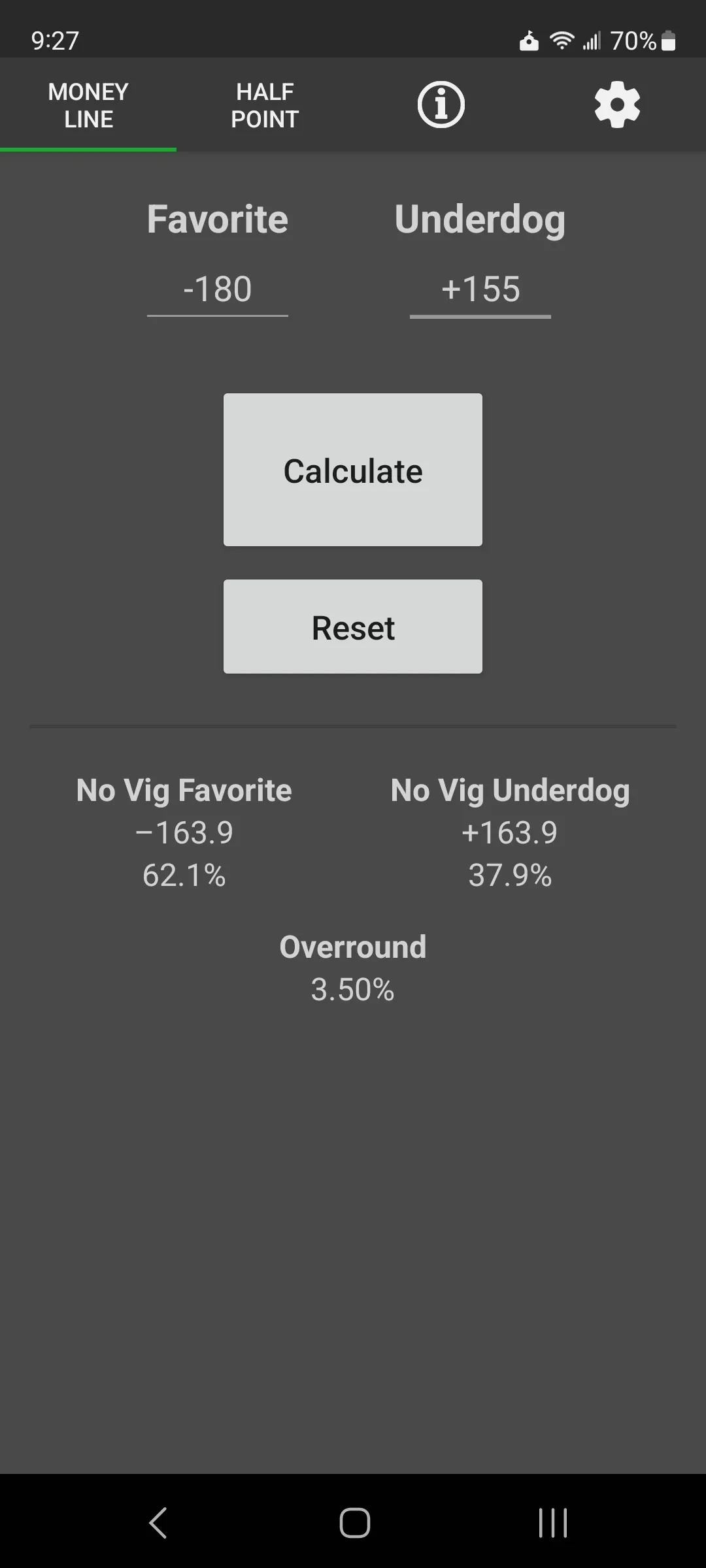 No Vig Moneyline Calculator | Indus Appstore | Screenshot