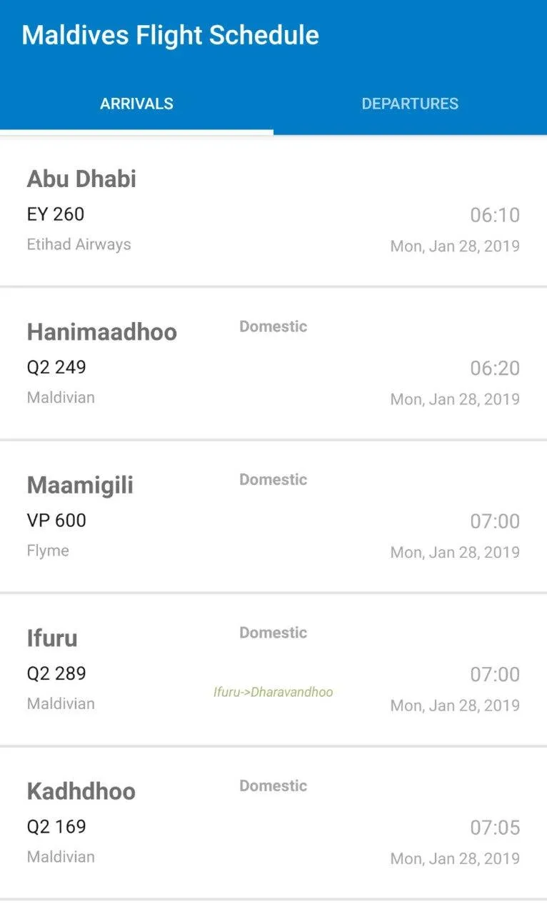 Maldives Flight Schedule | Indus Appstore | Screenshot