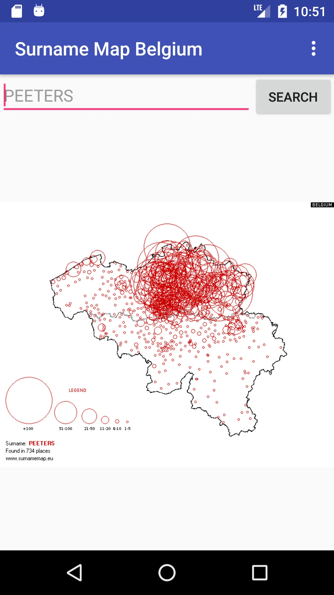 Surname Map Belgium | Indus Appstore | Screenshot