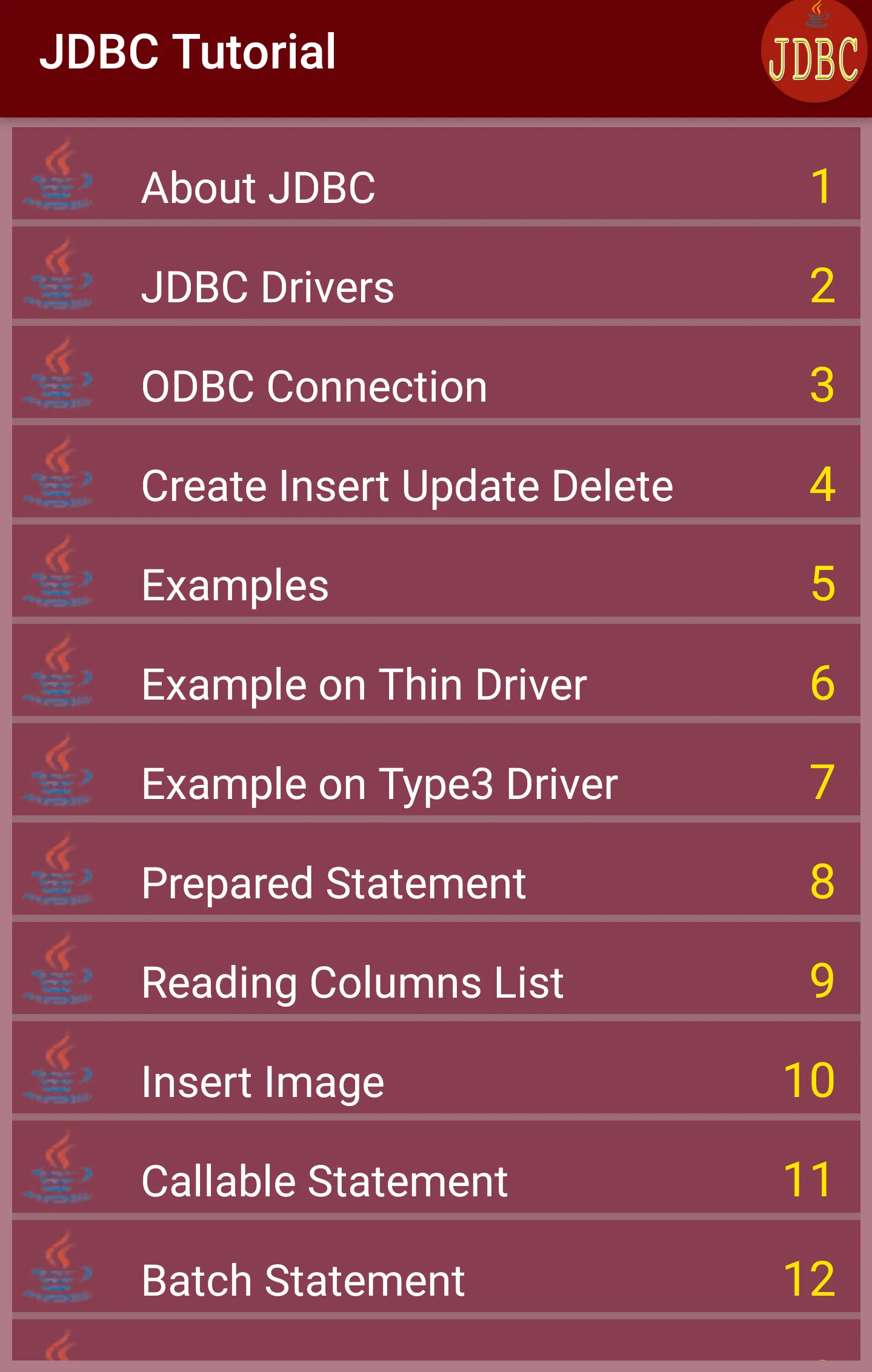 JDBC Java Tutorial | Indus Appstore | Screenshot