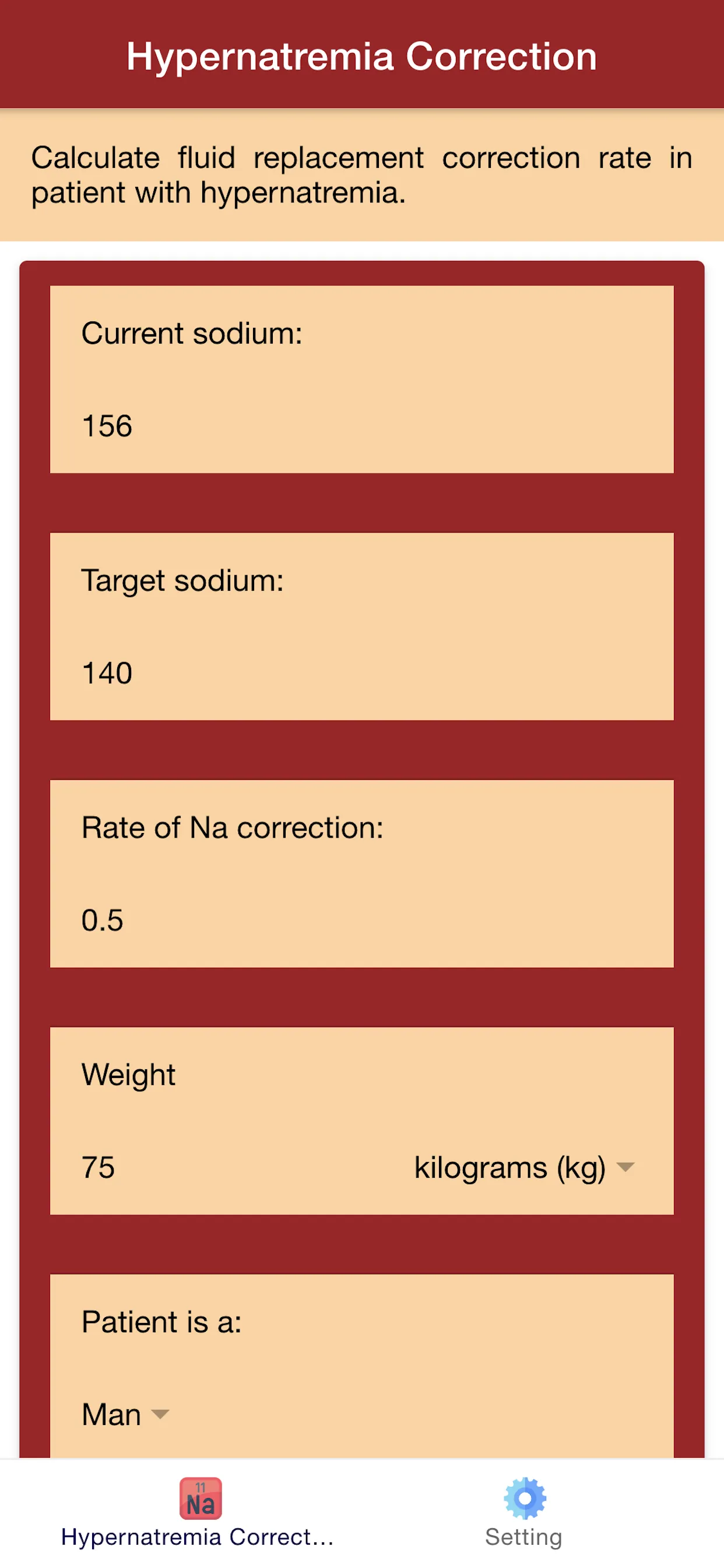 Hypernatremia Correction Rate | Indus Appstore | Screenshot