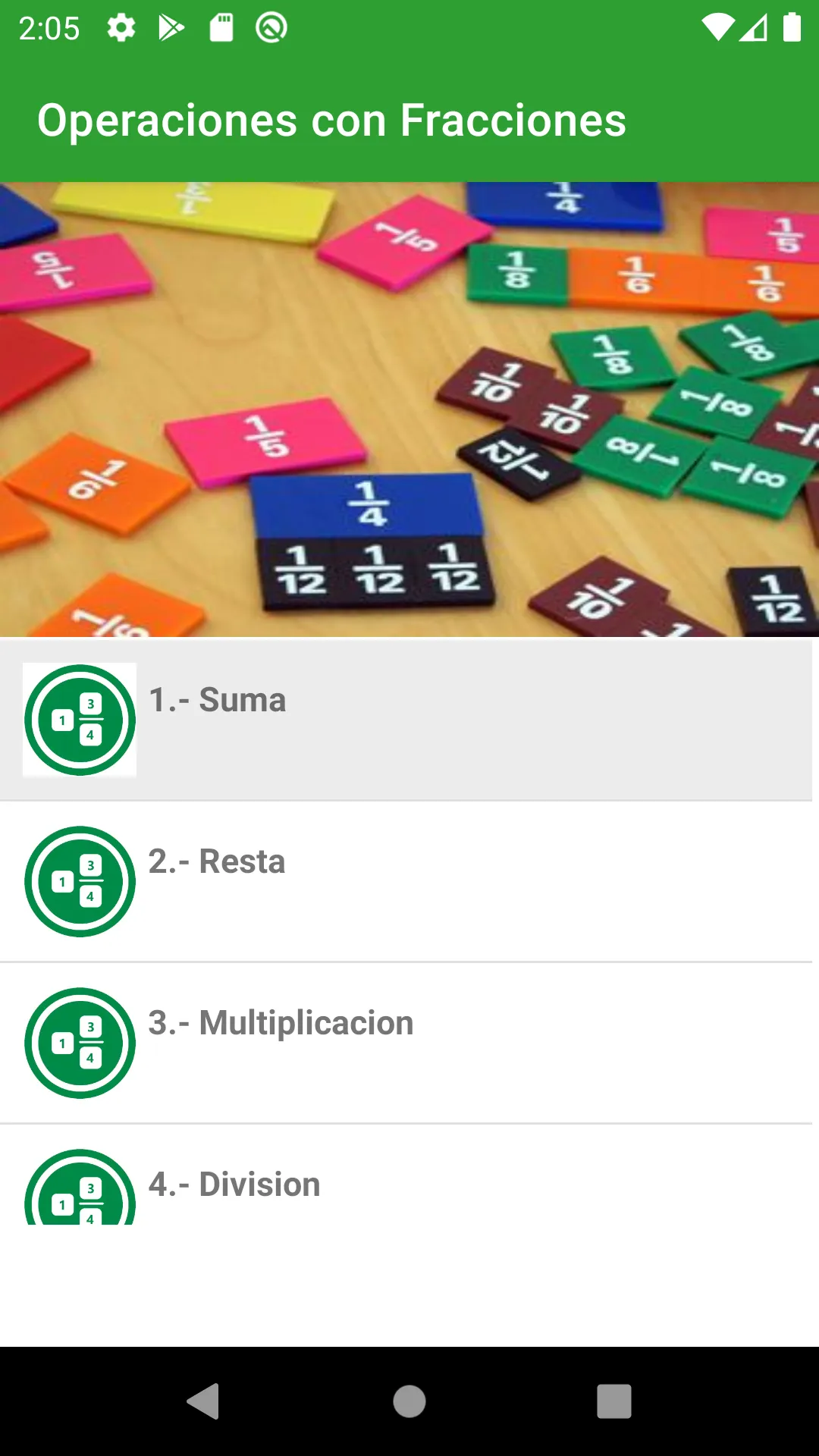 Operaciones con Fracciones | Indus Appstore | Screenshot