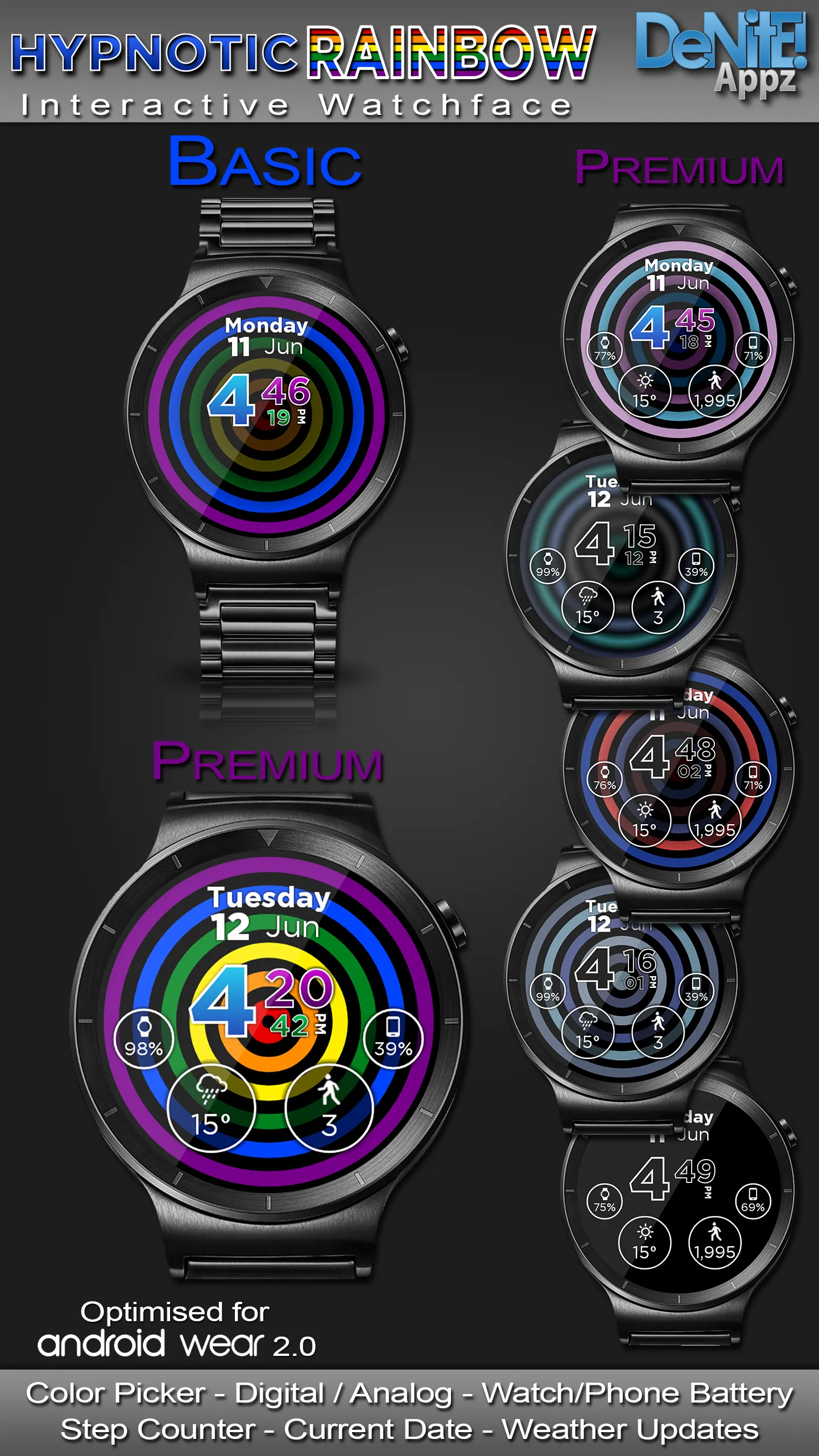 Hypnotic Rainbow Watch Face | Indus Appstore | Screenshot