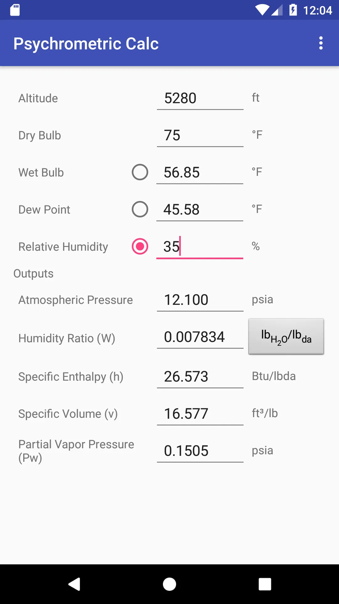 Psychrometric Calc | Indus Appstore | Screenshot