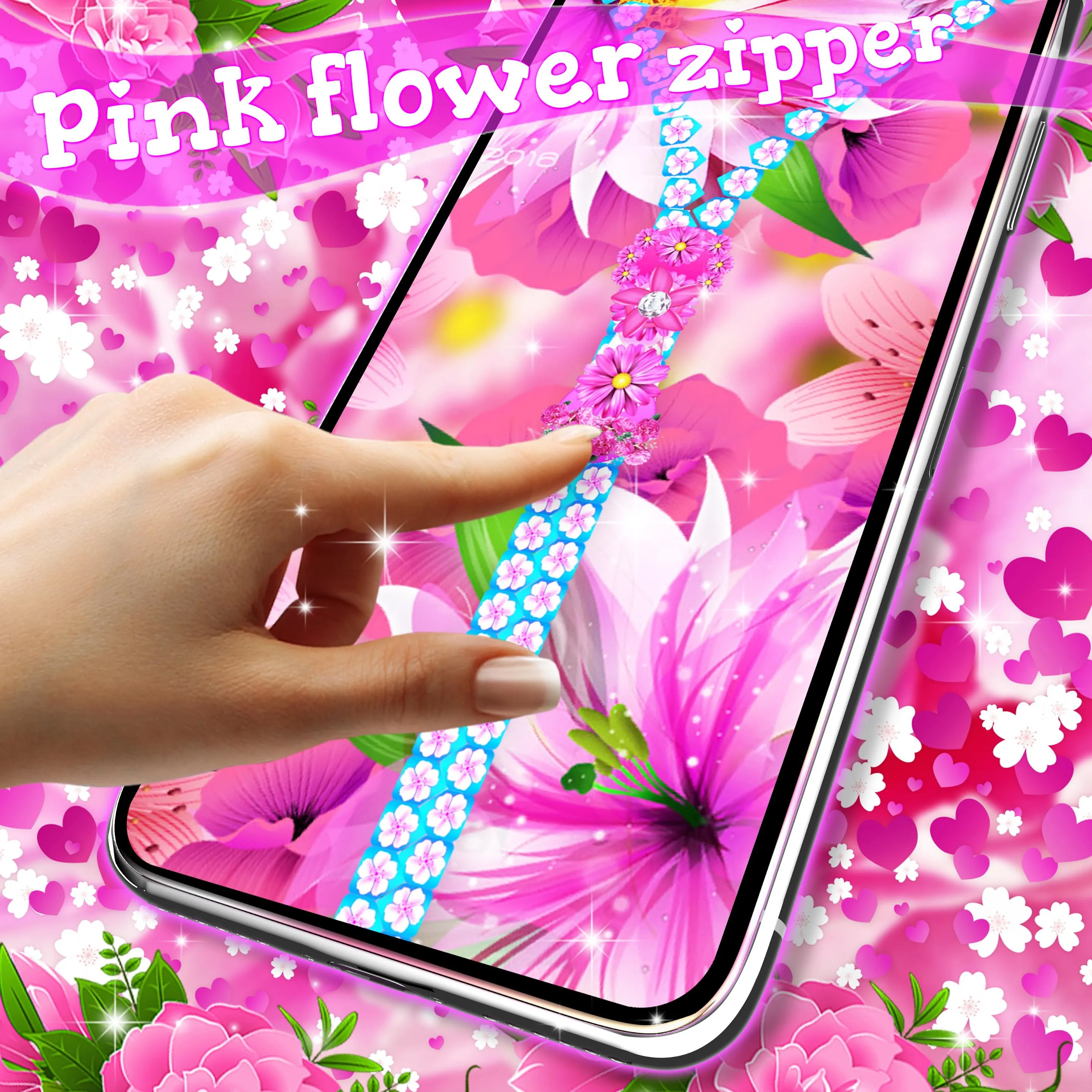 Pink flower zipper lock screen | Indus Appstore | Screenshot