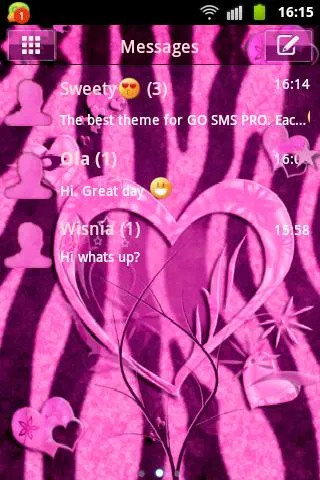 Heart Theme Zebra Pink GO SMS | Indus Appstore | Screenshot