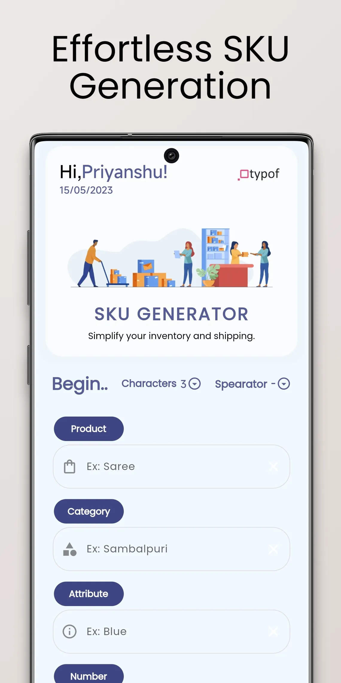 SKU Generator -Typof | Indus Appstore | Screenshot