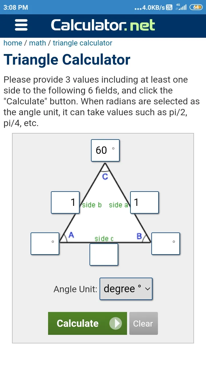 TRIANGLE CALCULATOR | Indus Appstore | Screenshot