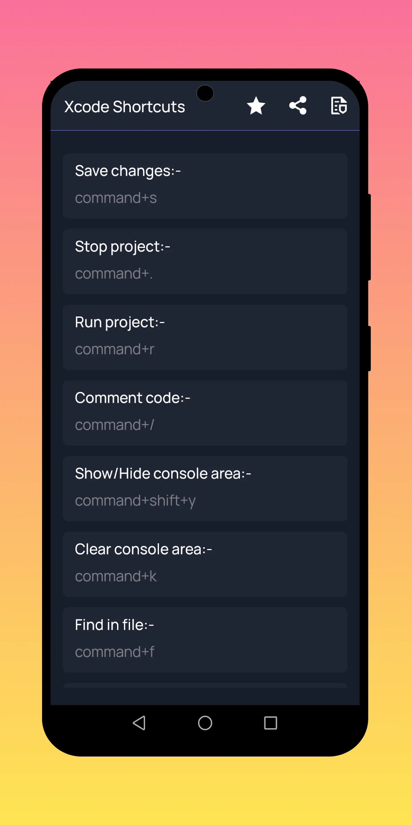 Xcode Shortcuts | Indus Appstore | Screenshot