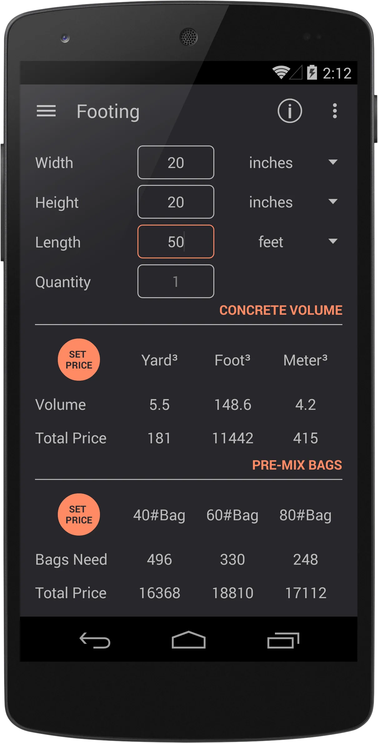 Binder - Concrete Calculator | Indus Appstore | Screenshot