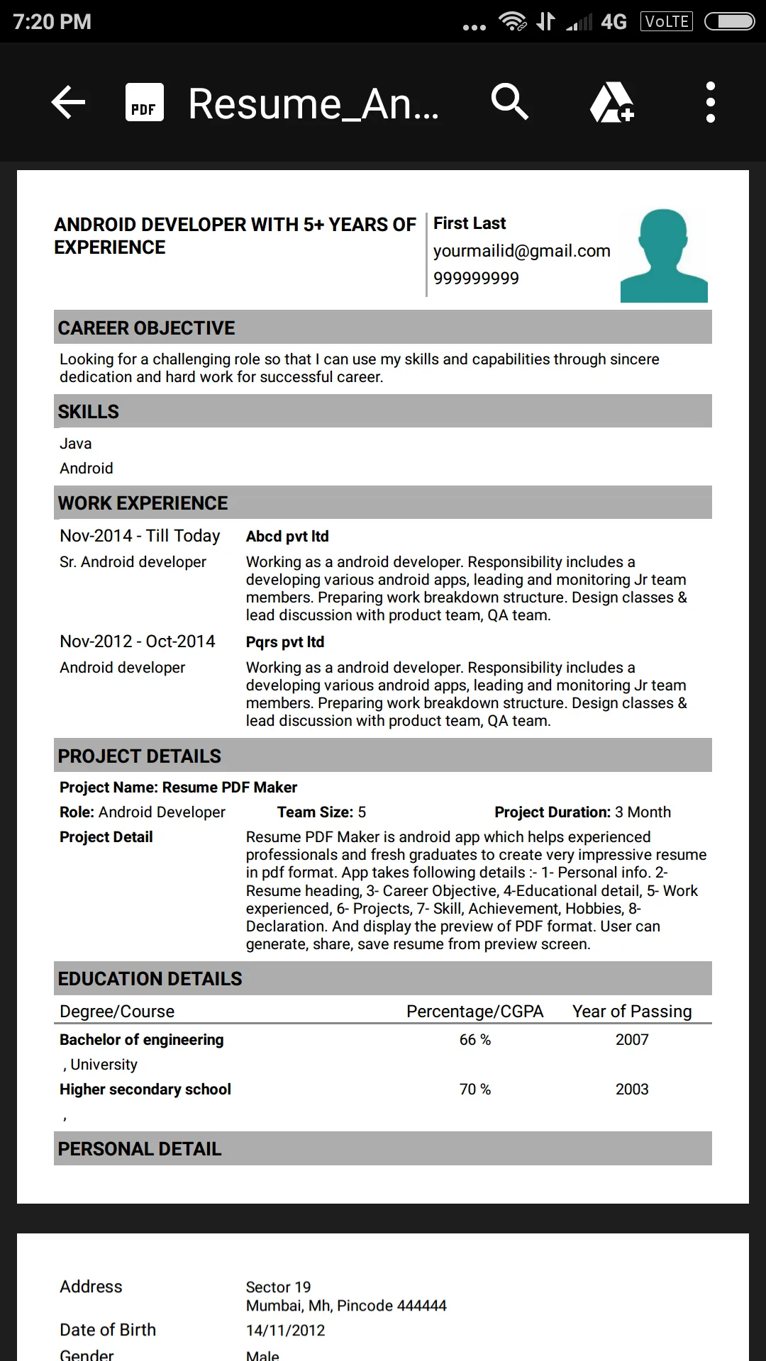 Resume PDF Maker / CV Builder | Indus Appstore | Screenshot