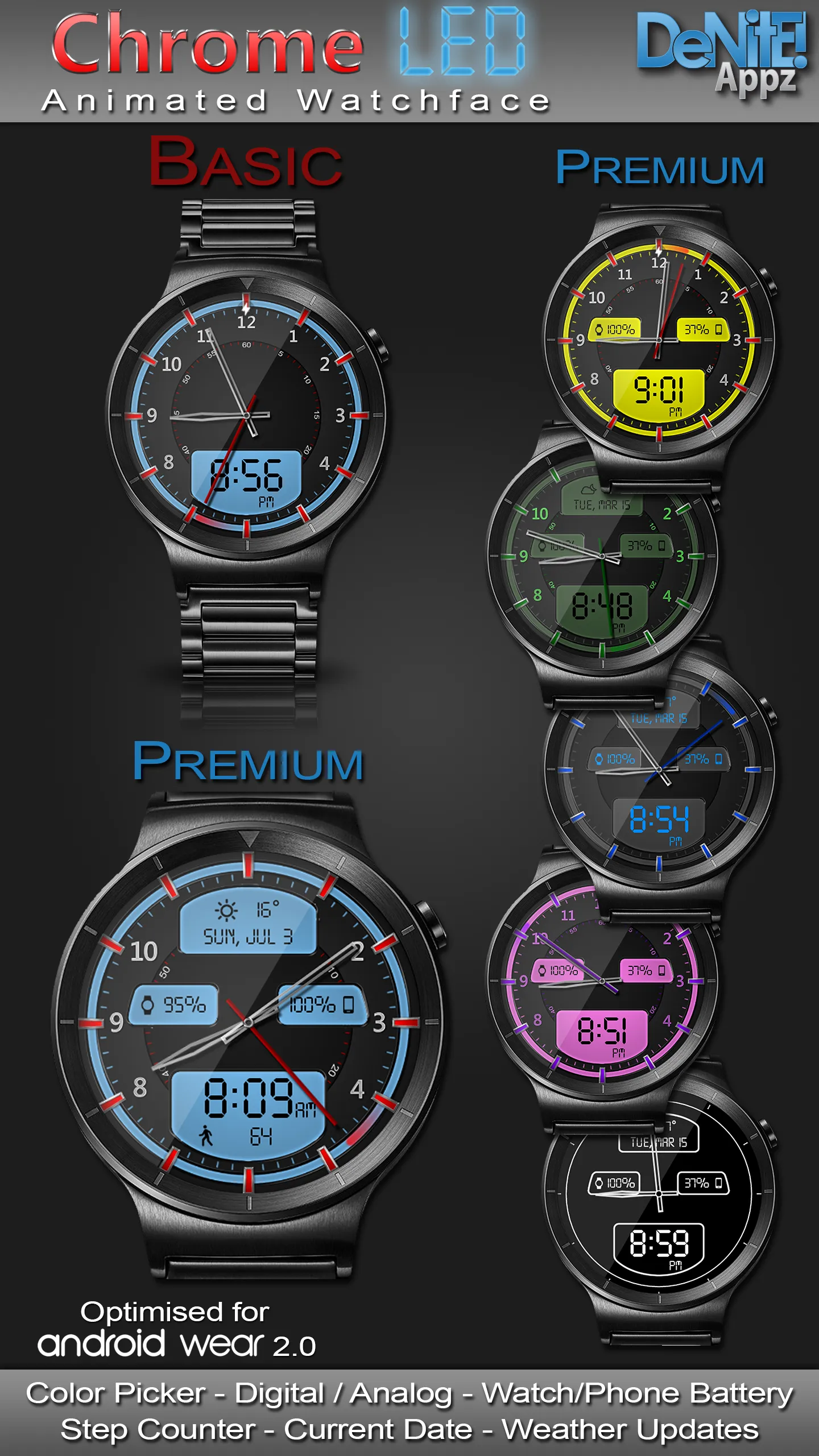 Chrome LED HD Watch Face | Indus Appstore | Screenshot