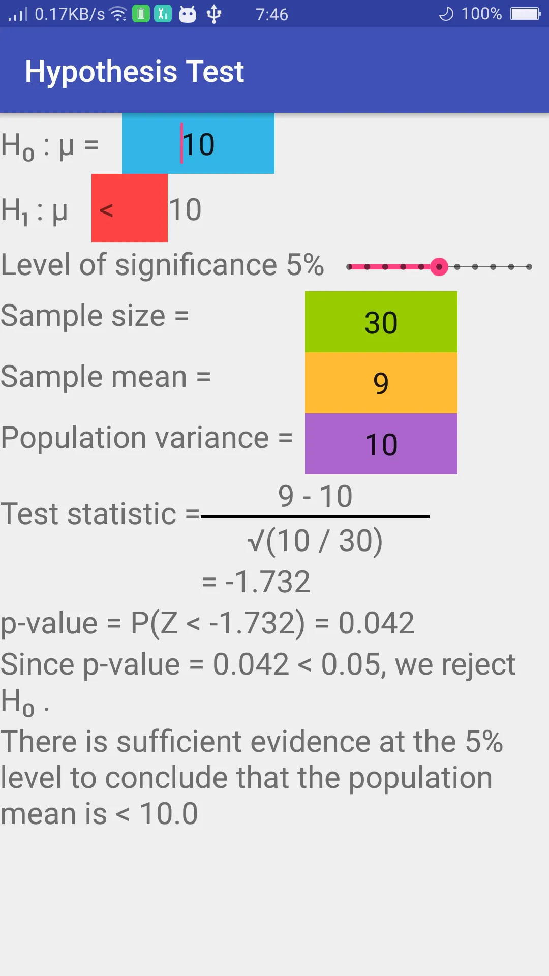 Hypothesis Test (Z Test) | Indus Appstore | Screenshot