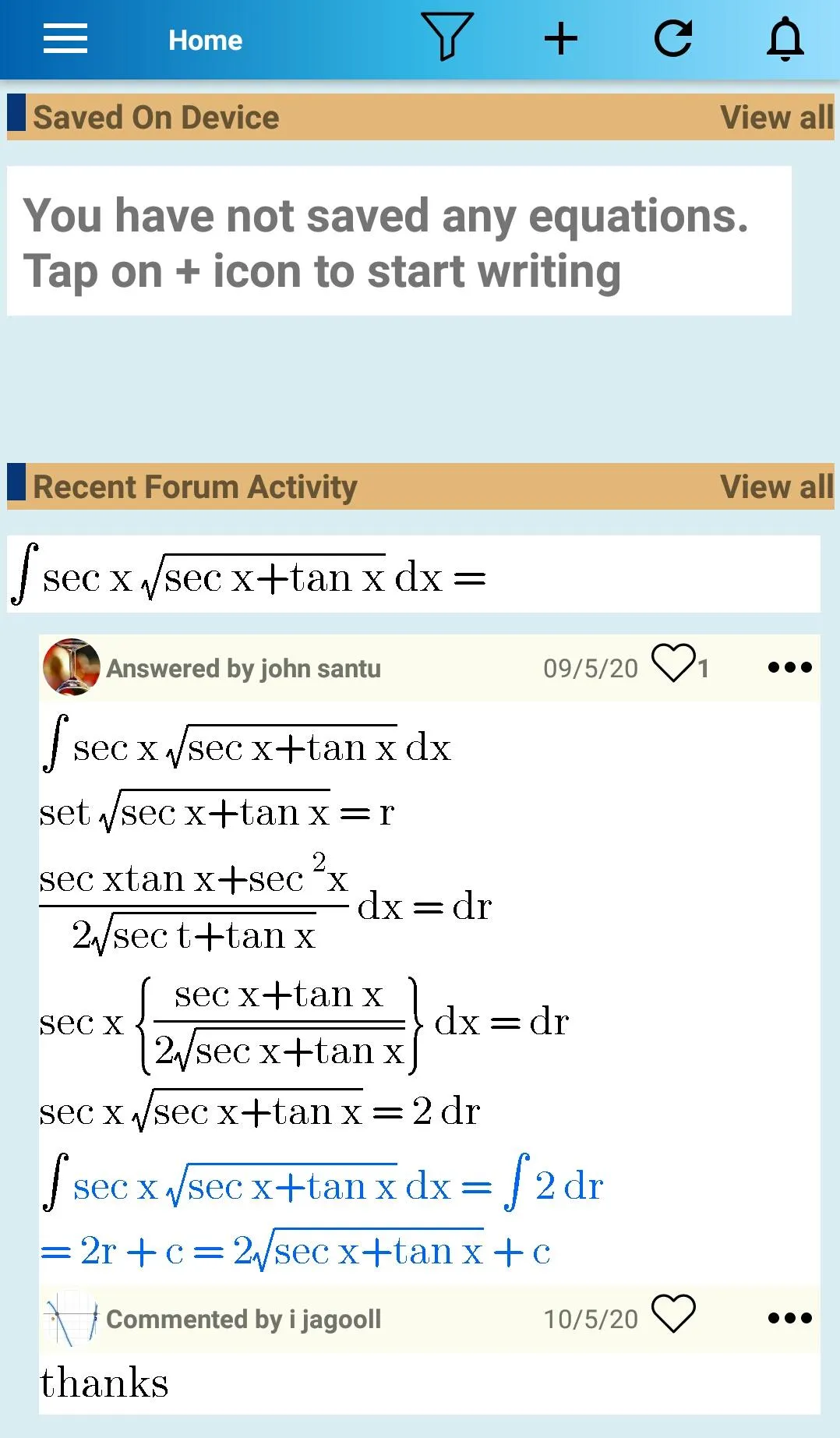 Equation Editor and Q&A Forum | Indus Appstore | Screenshot