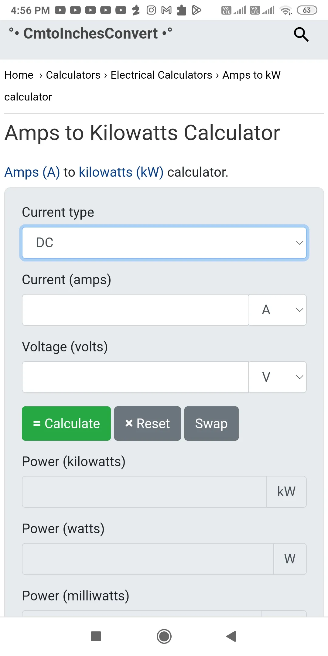 Amps to Kilowatts Calculator | Indus Appstore | Screenshot