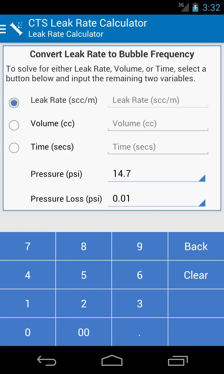 CTS Leak Rate Calculator | Indus Appstore | Screenshot