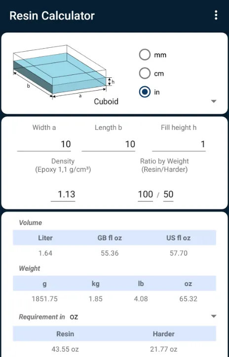 Epoxy Resin Calculator | Indus Appstore | Screenshot