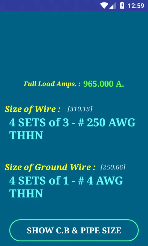 NEC Conductor Size Calculator | Indus Appstore | Screenshot