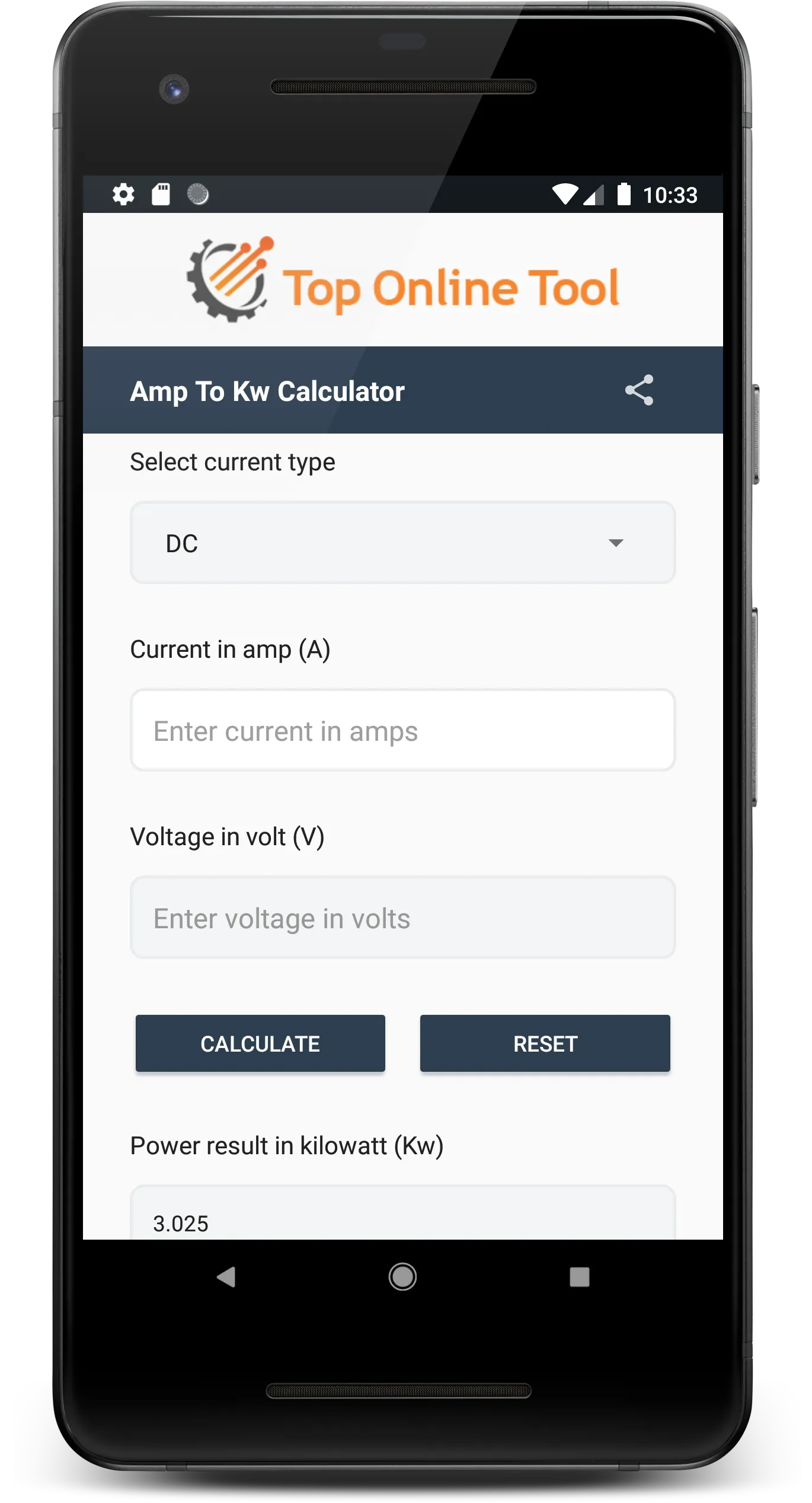 Amps to Kw Calculator | Indus Appstore | Screenshot