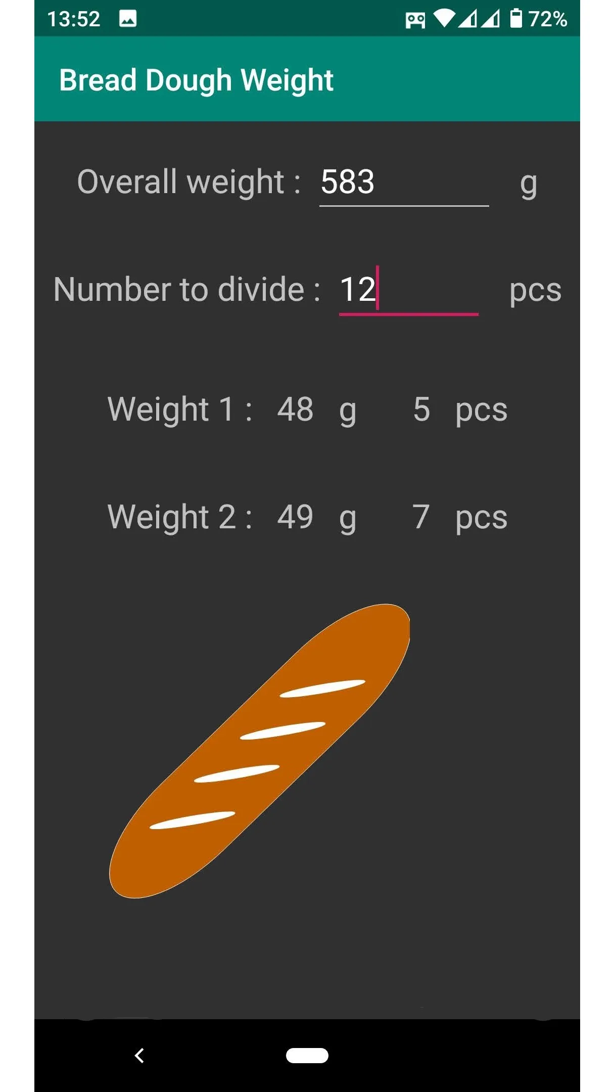 Bread dough weight calculation | Indus Appstore | Screenshot